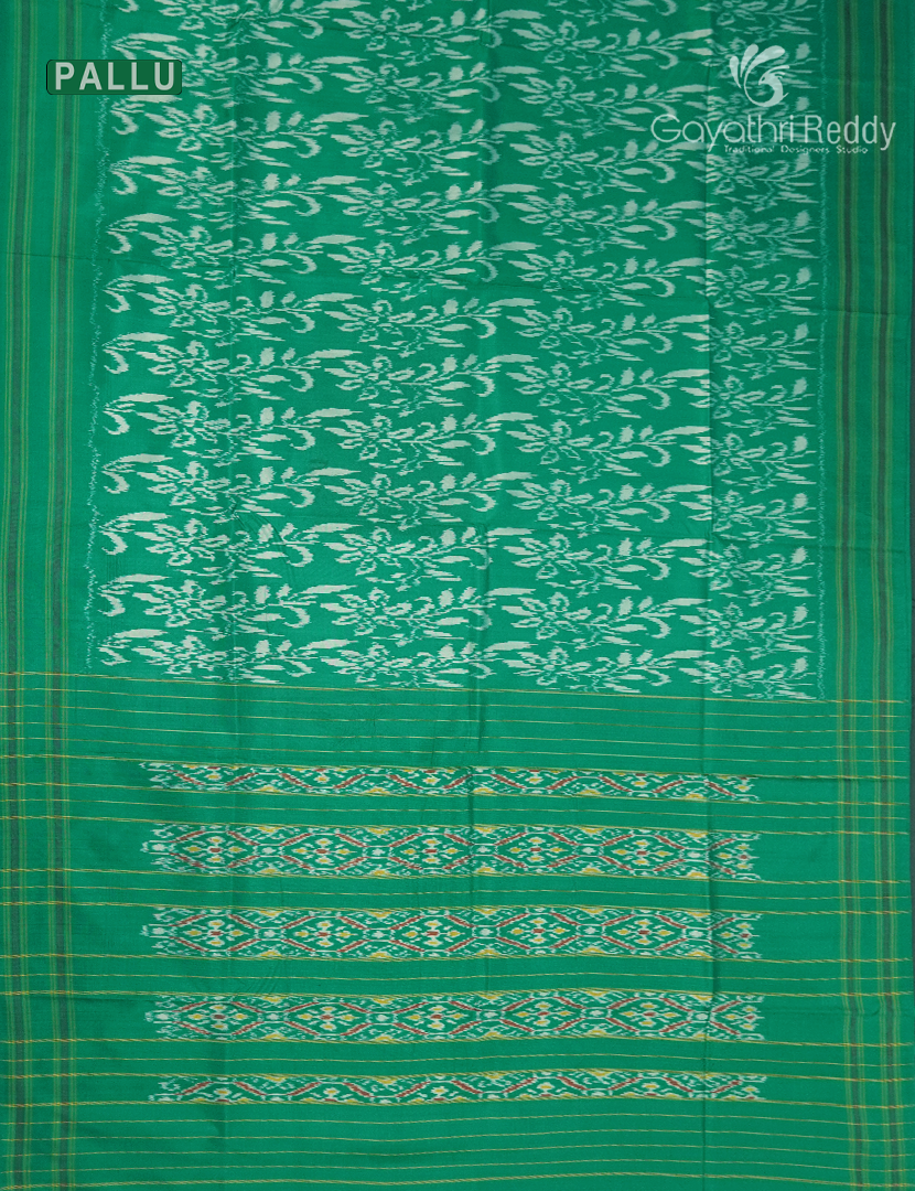 Pure Ikat Silk Saree in Emerald Green