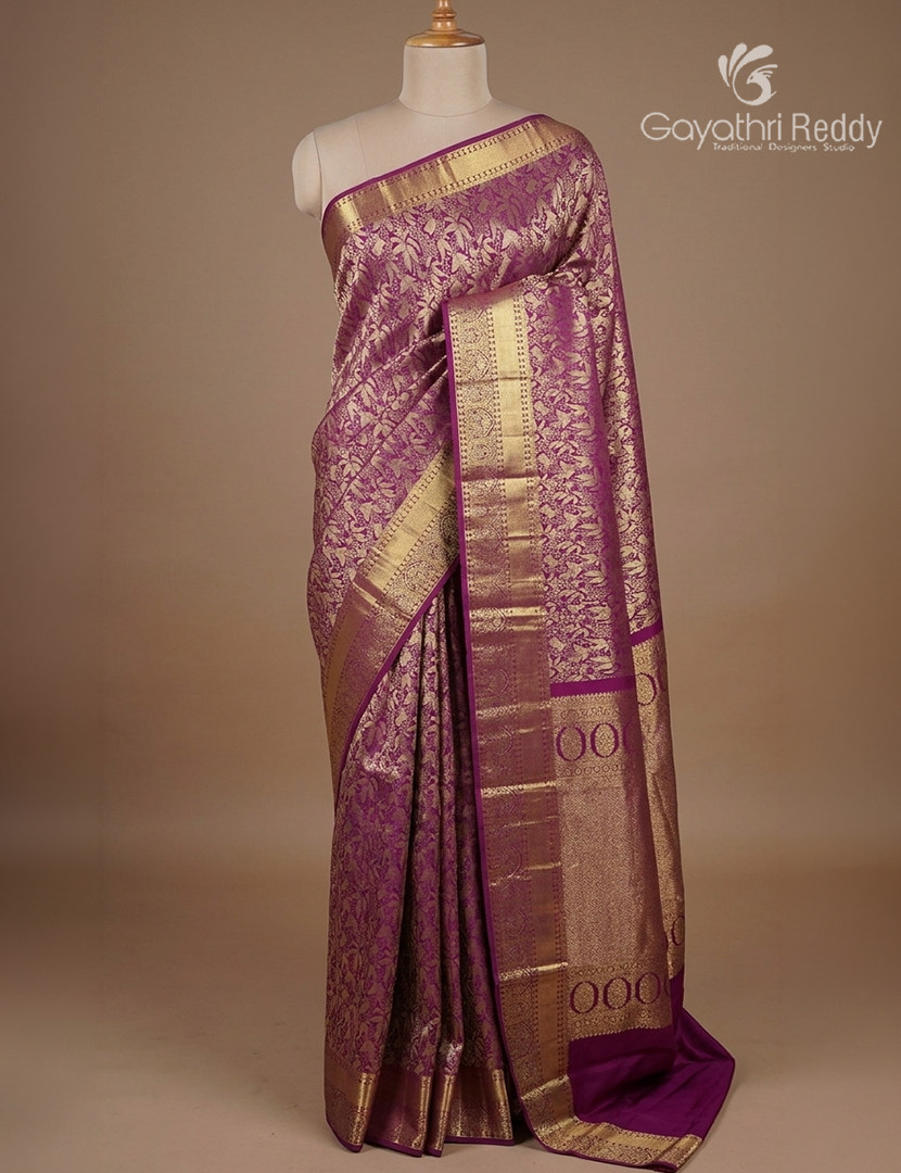 Pure Kanchipuram Bridal Silk Saree in Purple ( Brocade)