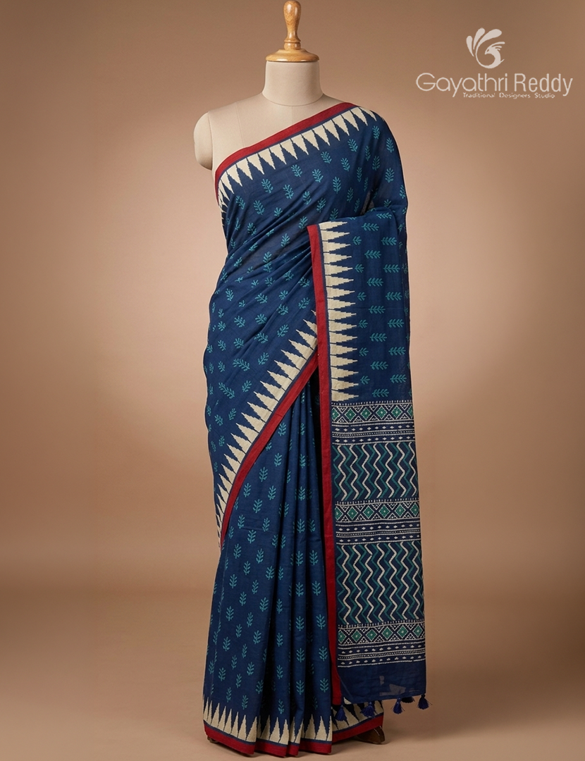 Vidharbha Cotton Saree in Indigo Blue