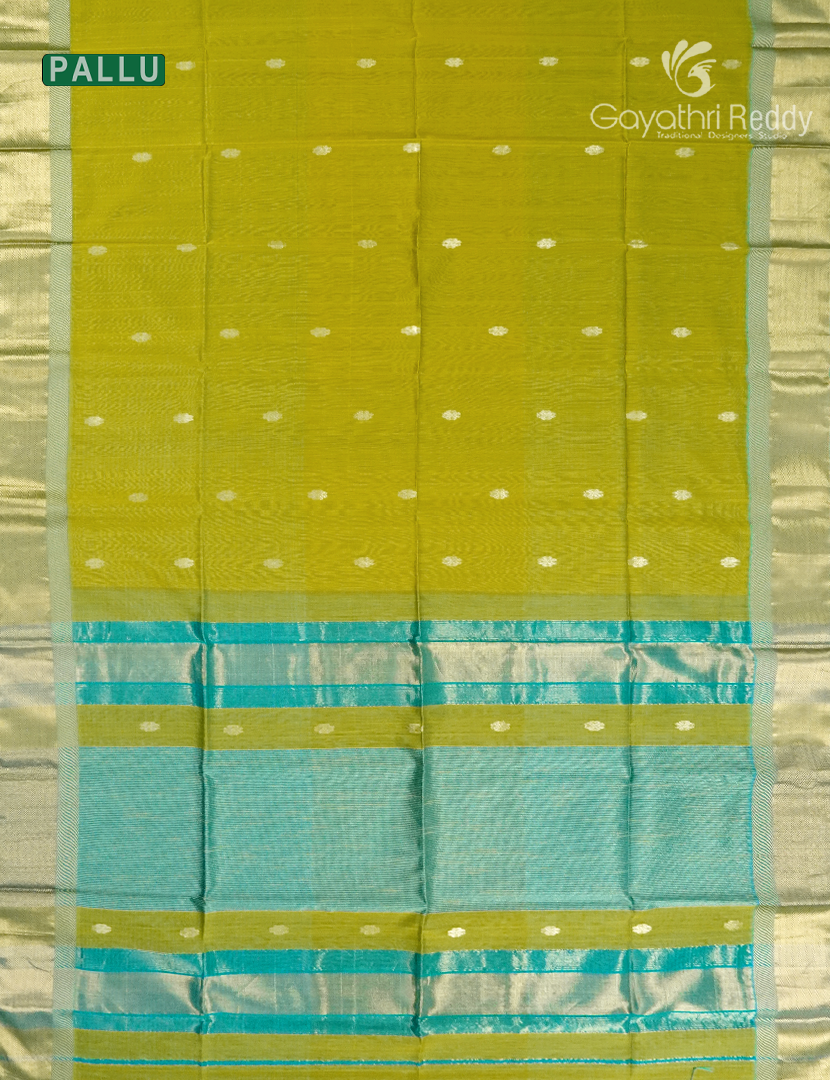 Pure Chanderi Sico Saree in Leaf Green and Sea Blue