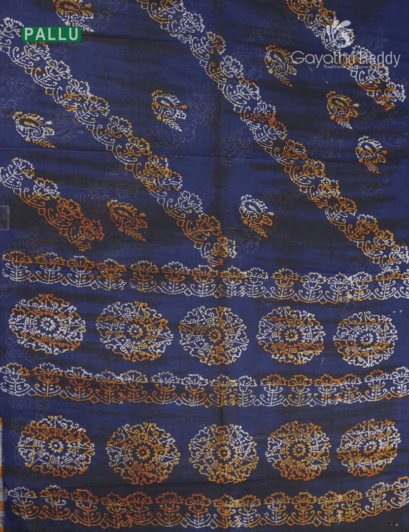 Cotton Batik Print Saree in Navy Blue