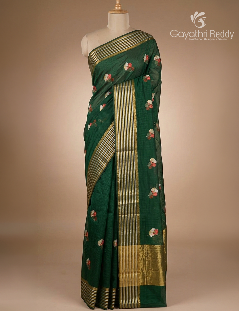 Pure Silk Kota Saree in Bottle Green