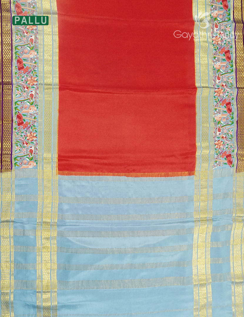 Pure Mysore Silk Saree in Red and Powder Grey