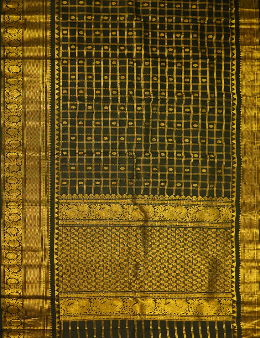Pure Gadwal Silk Saree in Deep Olive Green