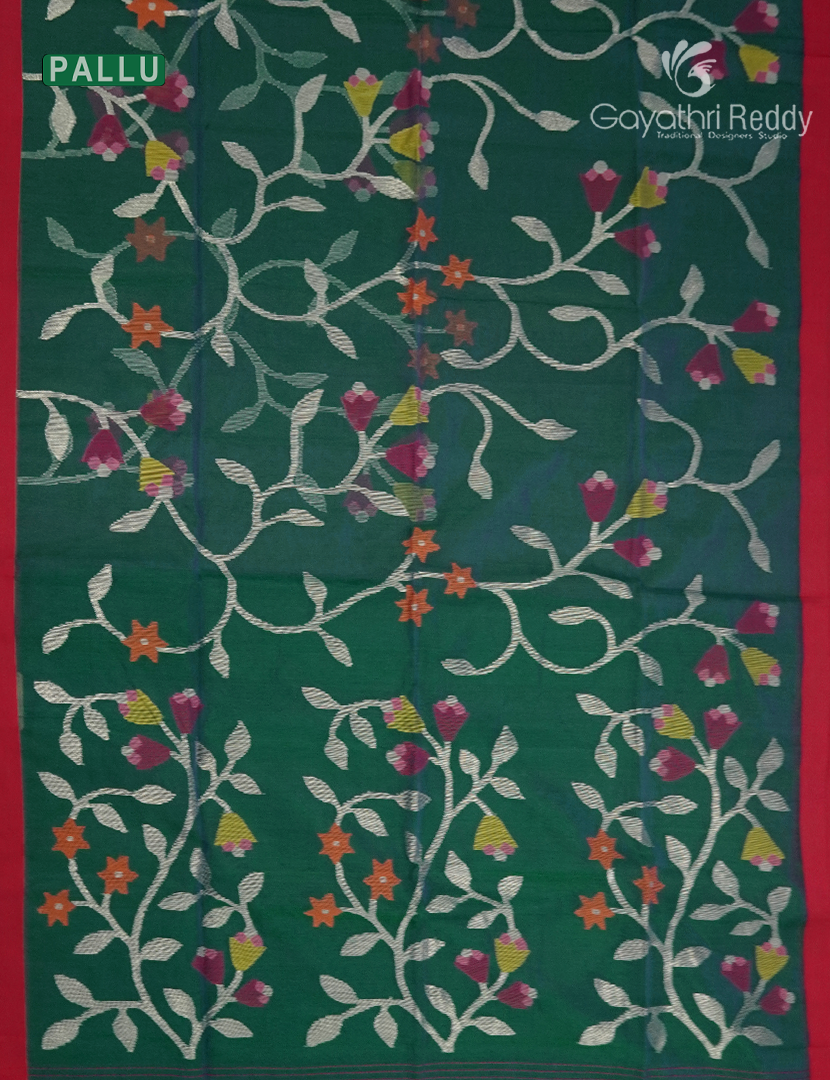 Pure Jamdani Kora Saree in Deep Rama Green
