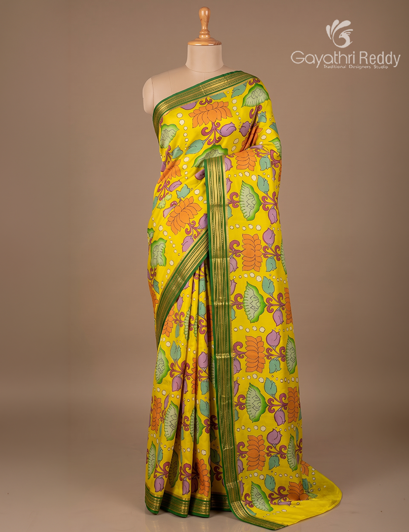 Pure Mysore Silk Saree in LimeYellow and Deep Green