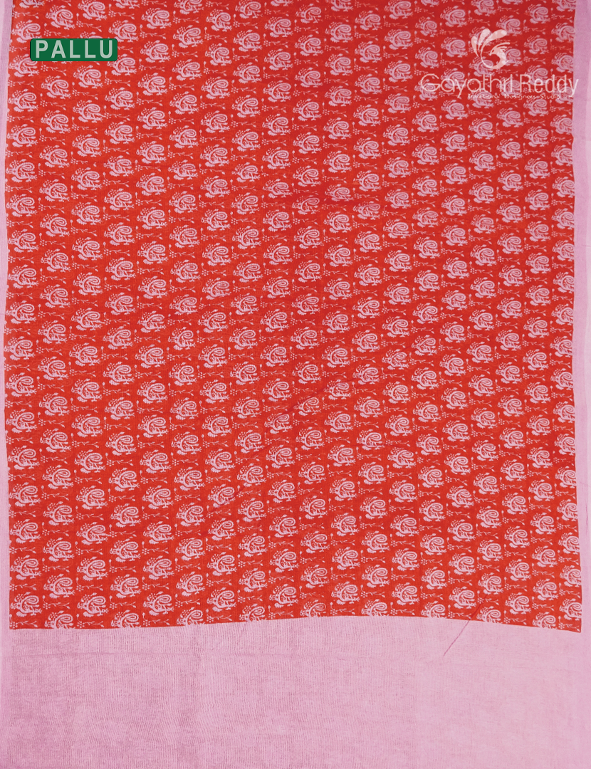 Munga Cotton Saree in Orange and Baby Pink