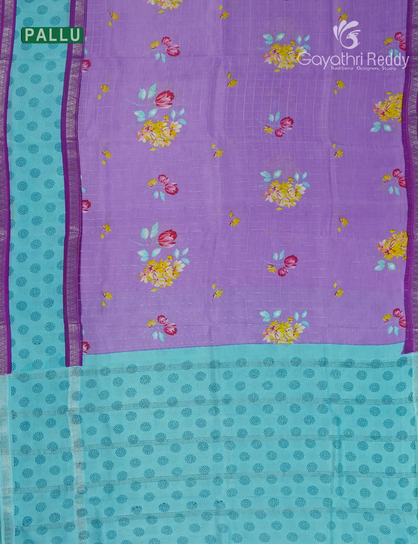 Mangalgiri Printed Saree in Lavender and Sea Blue