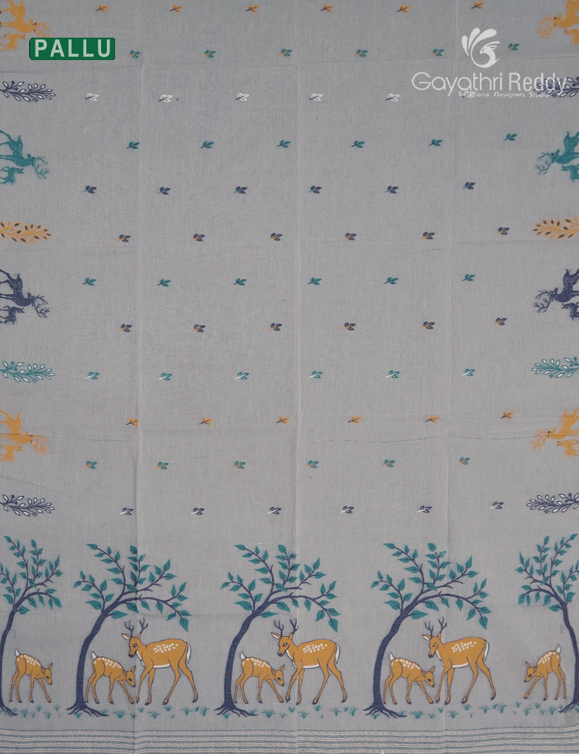 Jamdani Cotton Saree in Concrete Grey