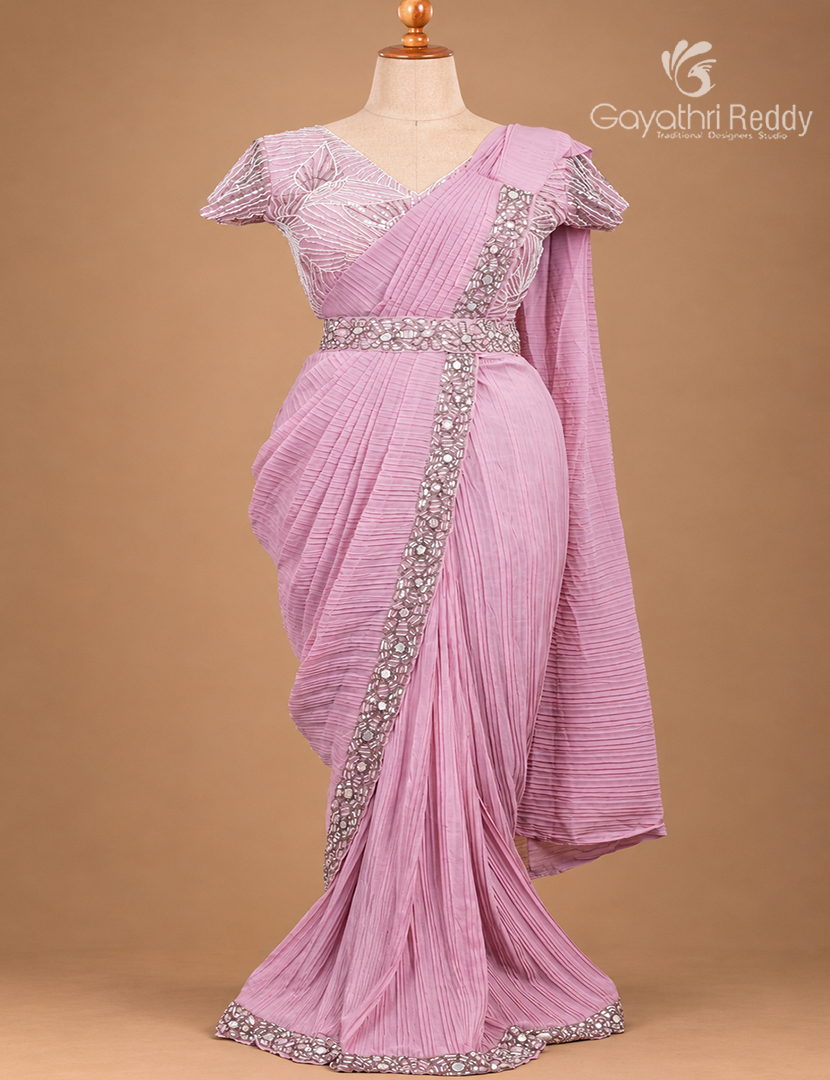 One Minute Saree in Baby Pink