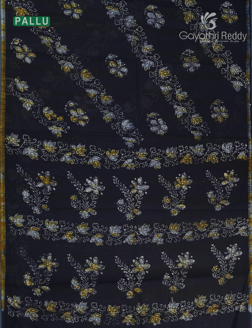 Cotton Batik Print Saree in Navy blue