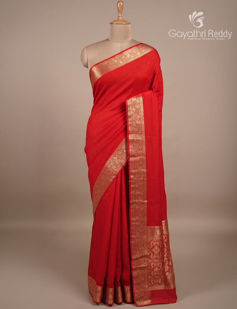 Semi Mysore Crepe Saree in Red