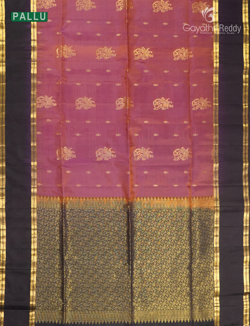 Pure Kanchi Vintage Saree in Dual tone of Magenta Pink and Vibrant Orange with Deep Snuff