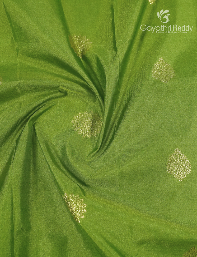 Semi Kanchipuram Silk Saree in Parrot Green and Peacock Blue