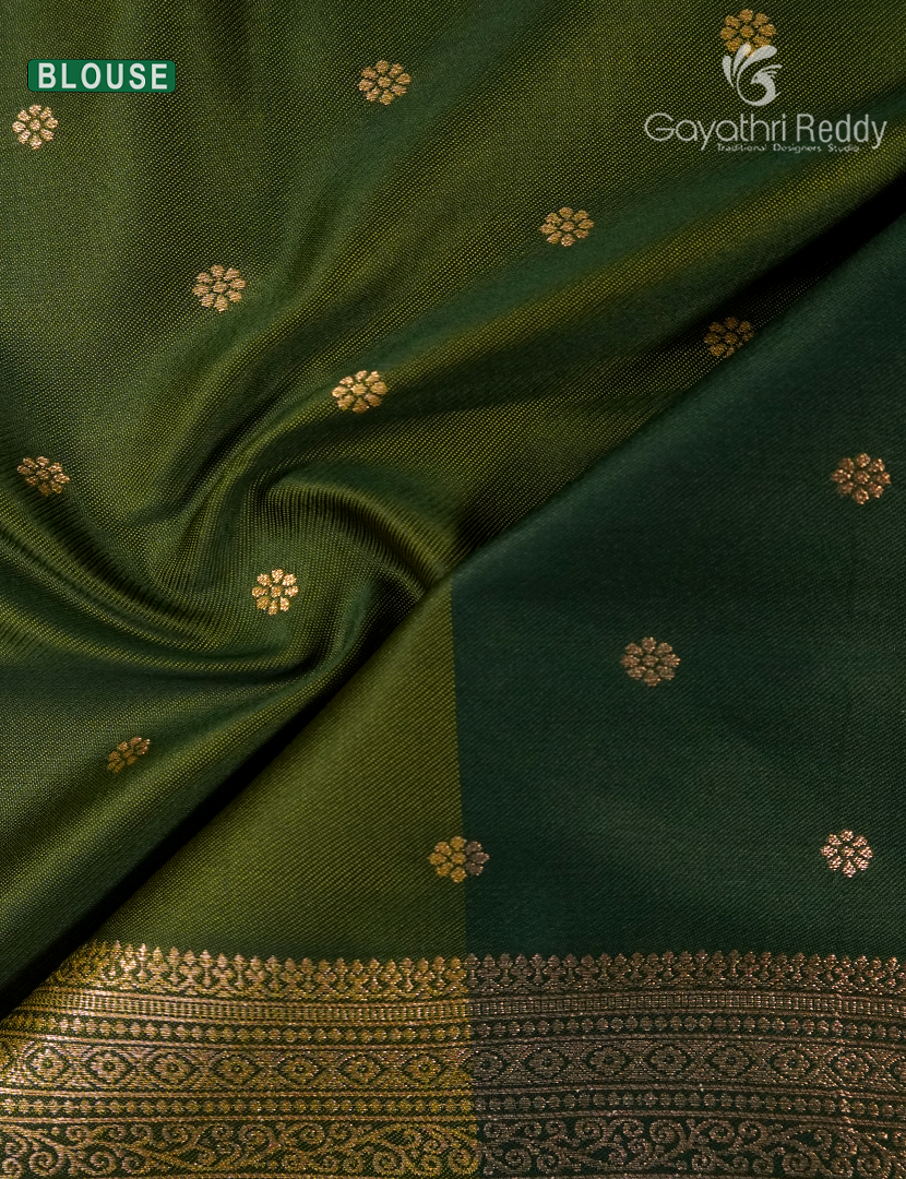 Semi Kanchipuram Art Silk Saree in Deep Mehendi Green