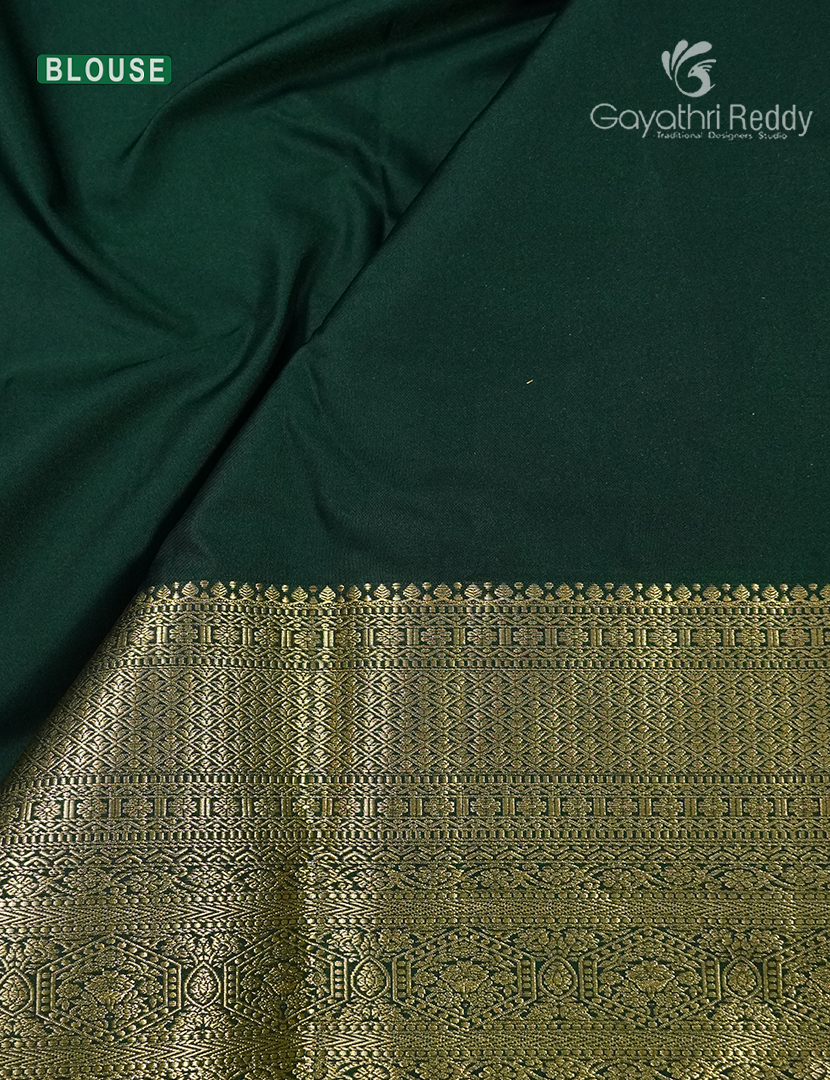 Semi Kanchipuram Silk Saree in Rani Pink and Bottle Green
