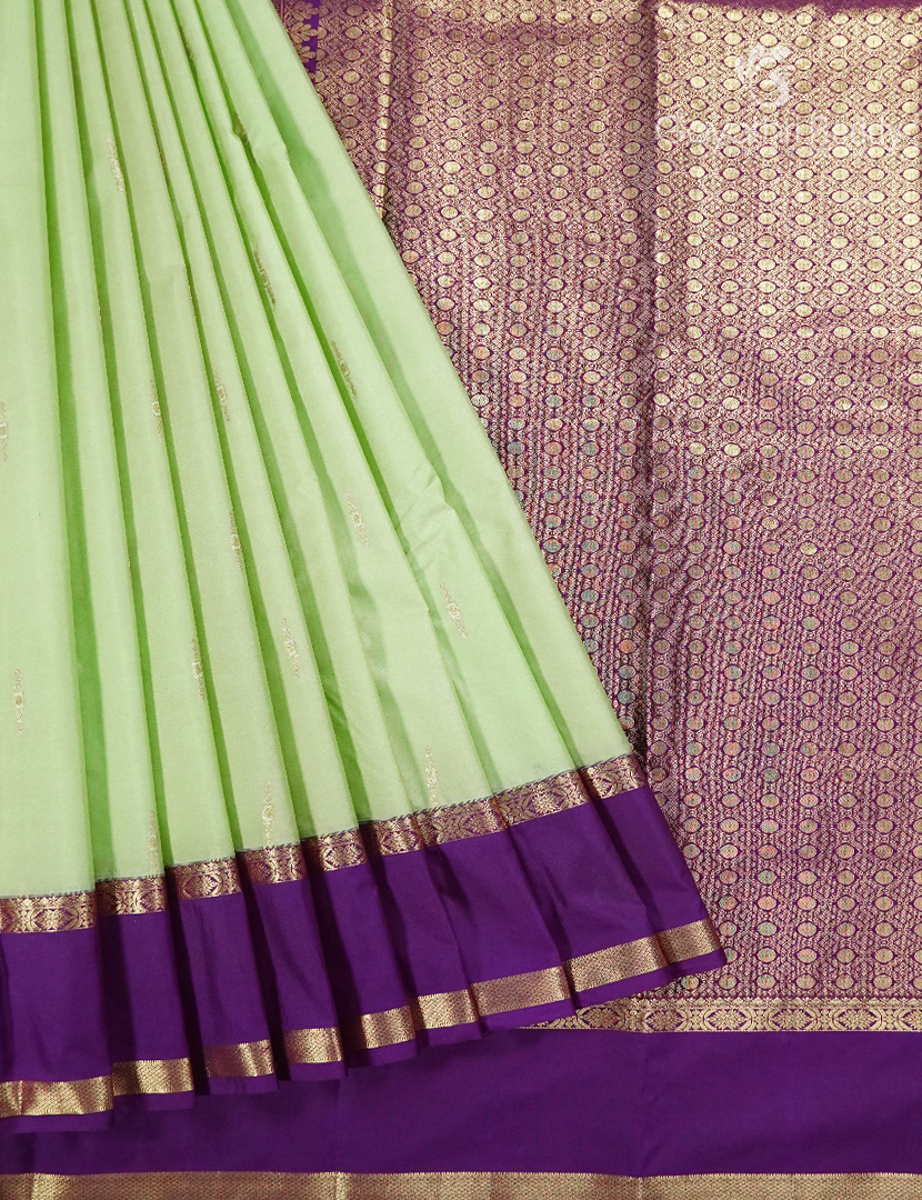 Semi Kanchipuram Silk Saree in Mint Green and Purple