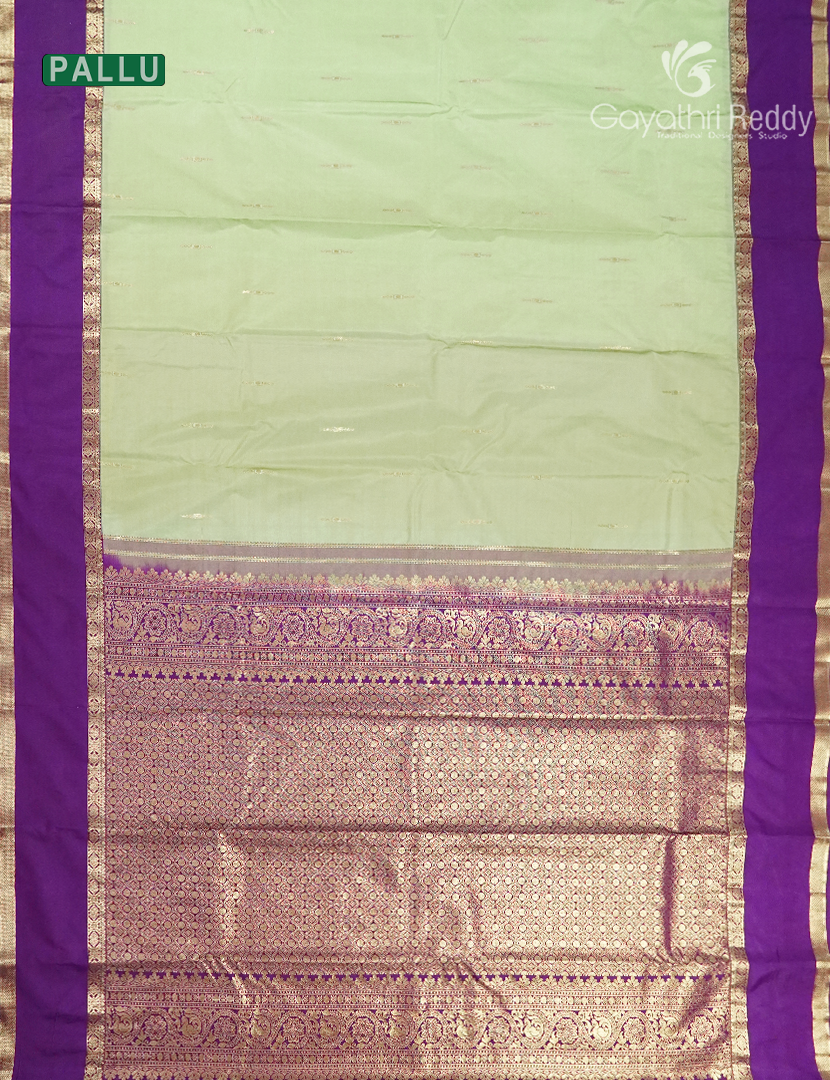 Semi Kanchipuram Silk Saree in Mint Green and Purple