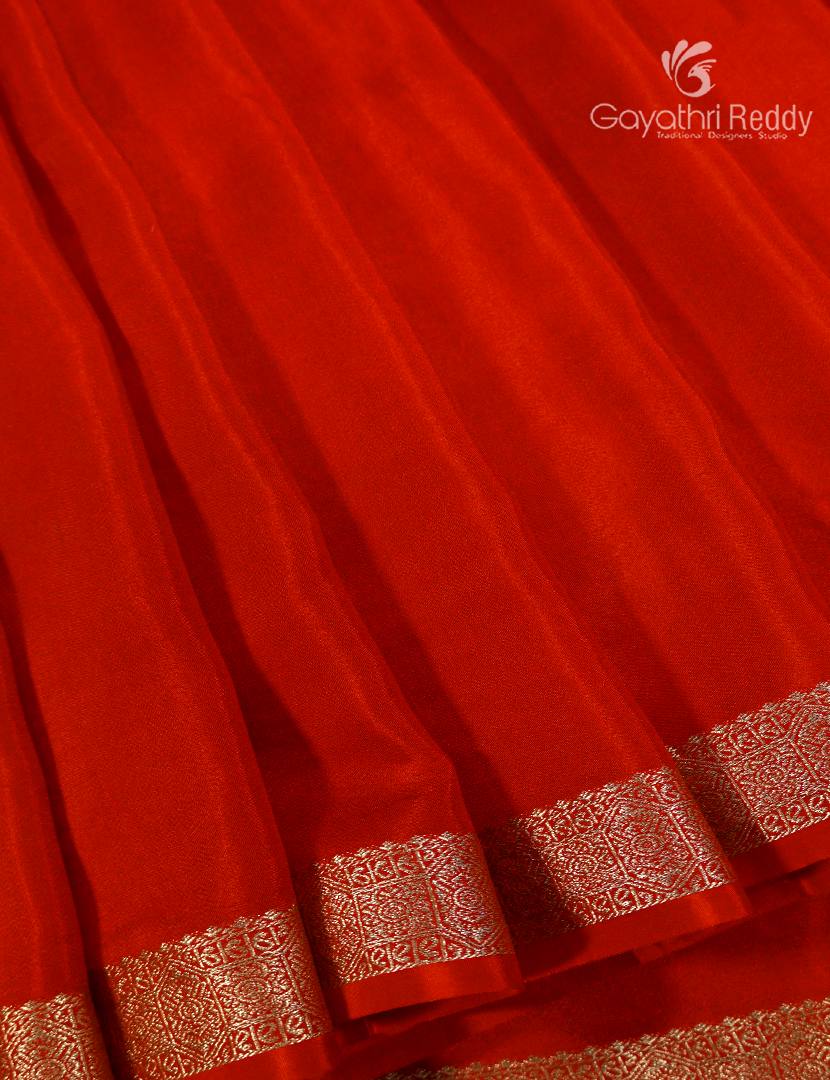 Semi Mysore Crepe Saree in Red