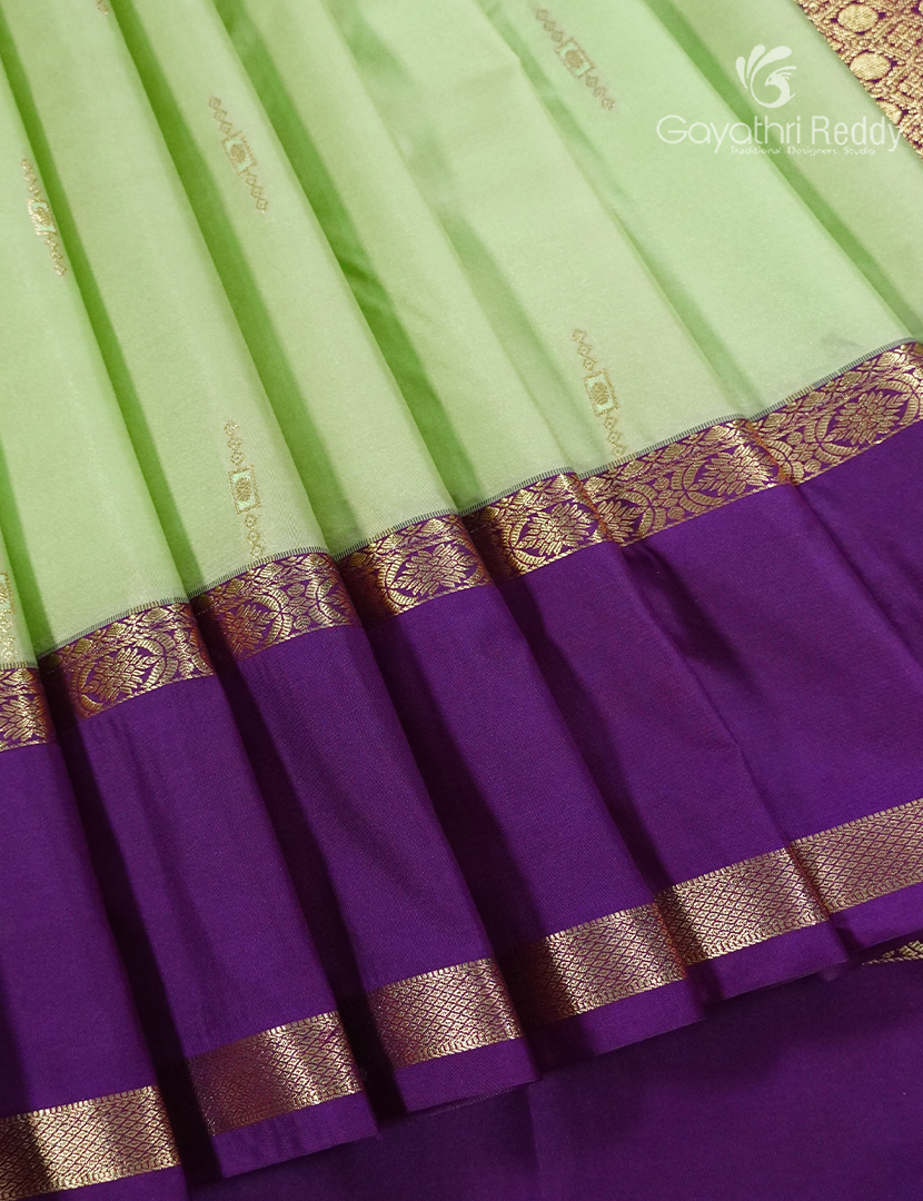 Semi Kanchipuram Silk Saree in Mint Green and Purple