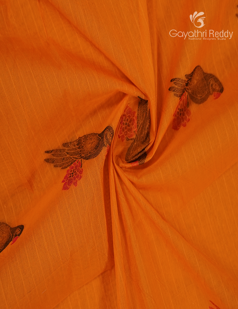 Pure Kanchi Cotton Saree in Orange