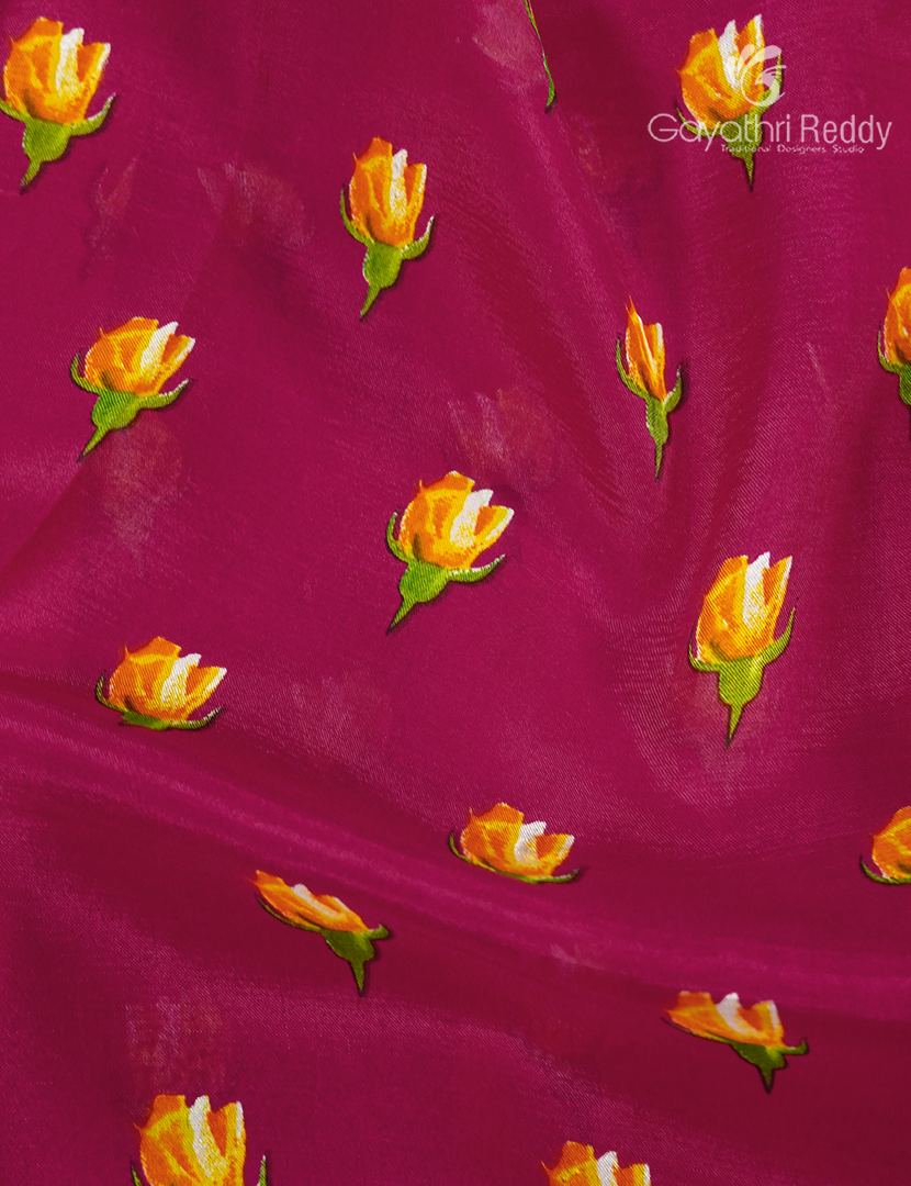 Mangalagiri Pattu Saree in Deep Rani Pink and Orange