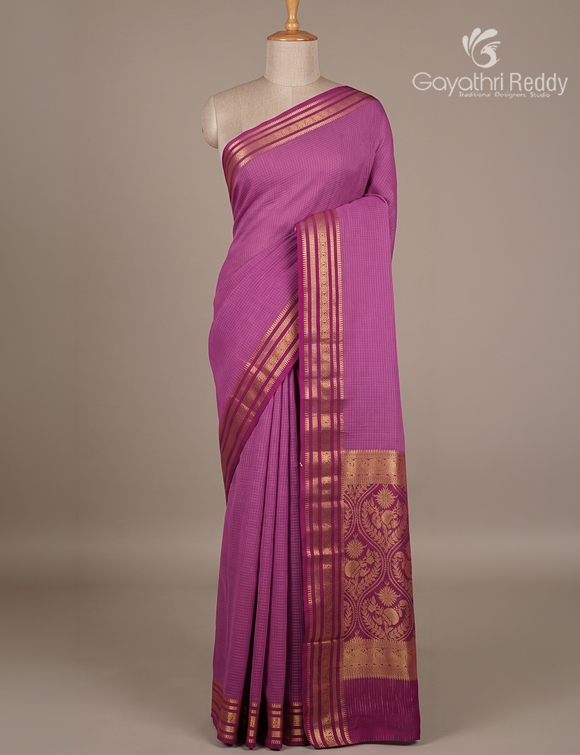 Semi Mysore Crepe Saree in Onion Pink and Burgundy