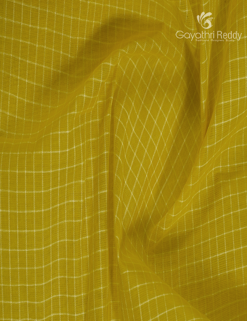 Pure Gadwal Cotton Saree in Lime Yellow and Royal Blue