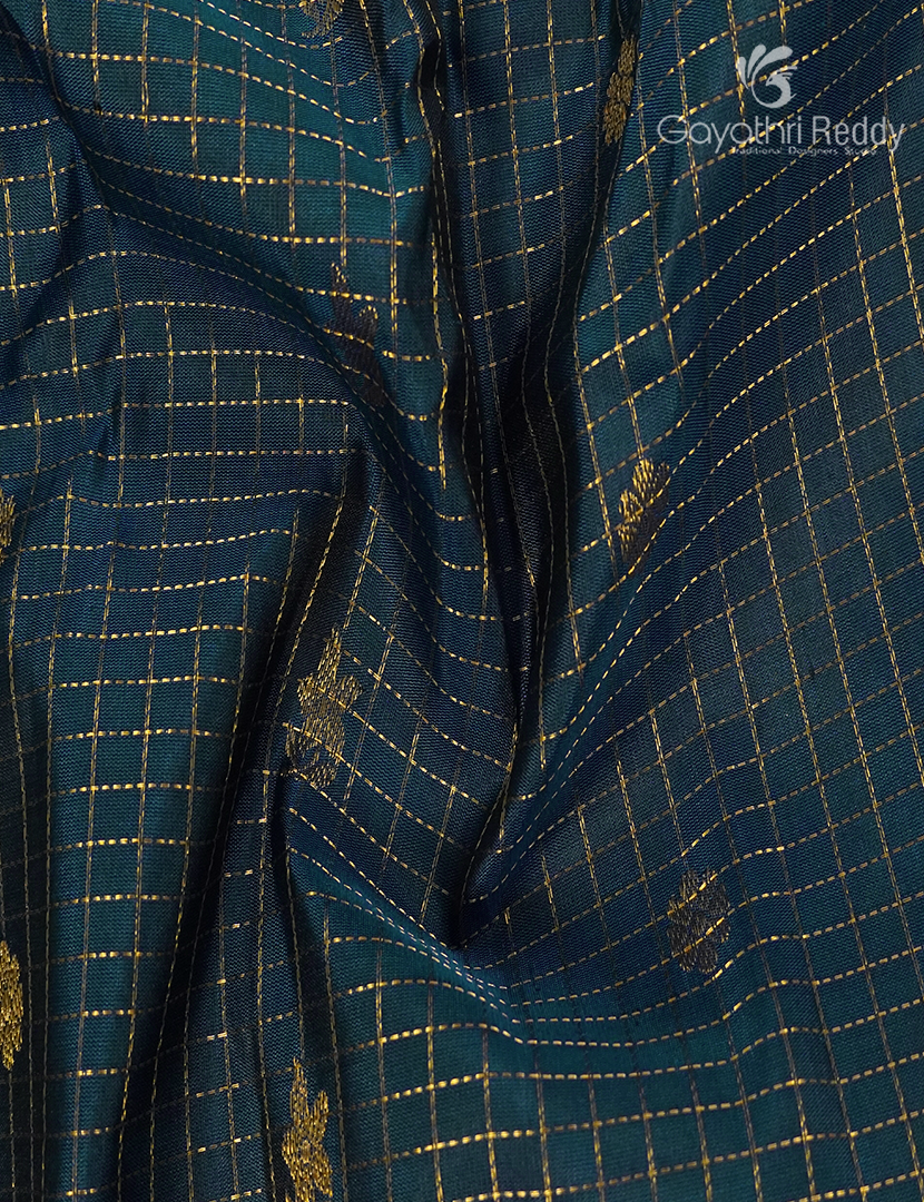 Pure Gadwal Silk Saree in Deep Peacock Blue and Navy Blue