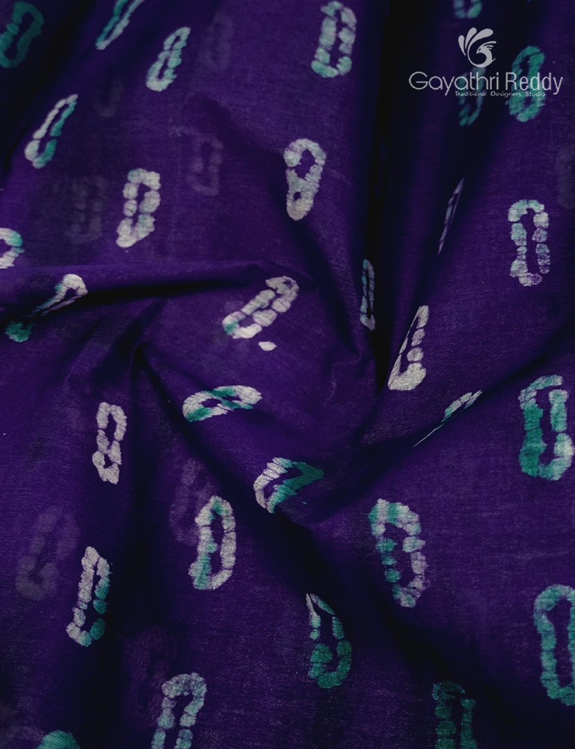 Cotton Batik Print Saree in Violet