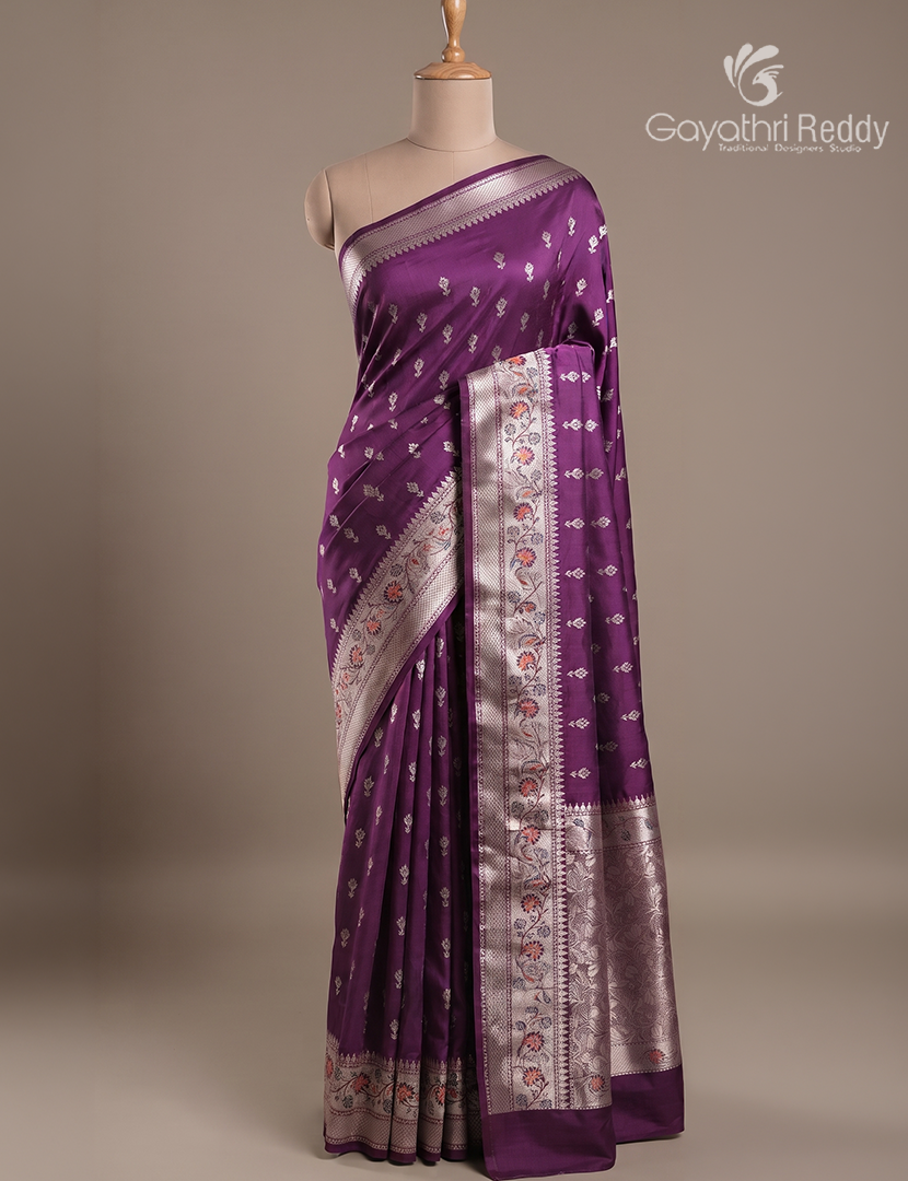 Semi Banaras Katan Silk Saree in Deep Violet