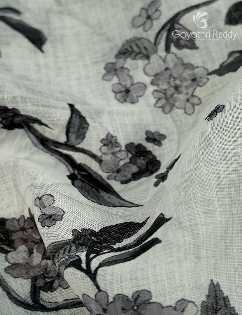 Linen Silk Saree in White and Black