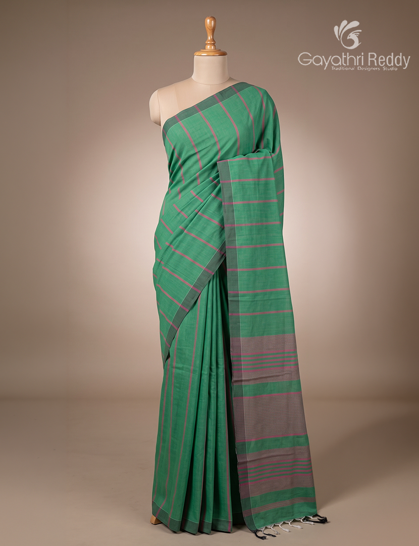 Pure Handloom Cotton Saree in Sea Green
