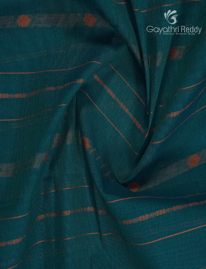 Pure Kanchi Cotton Saree in Deep Peacock Blue