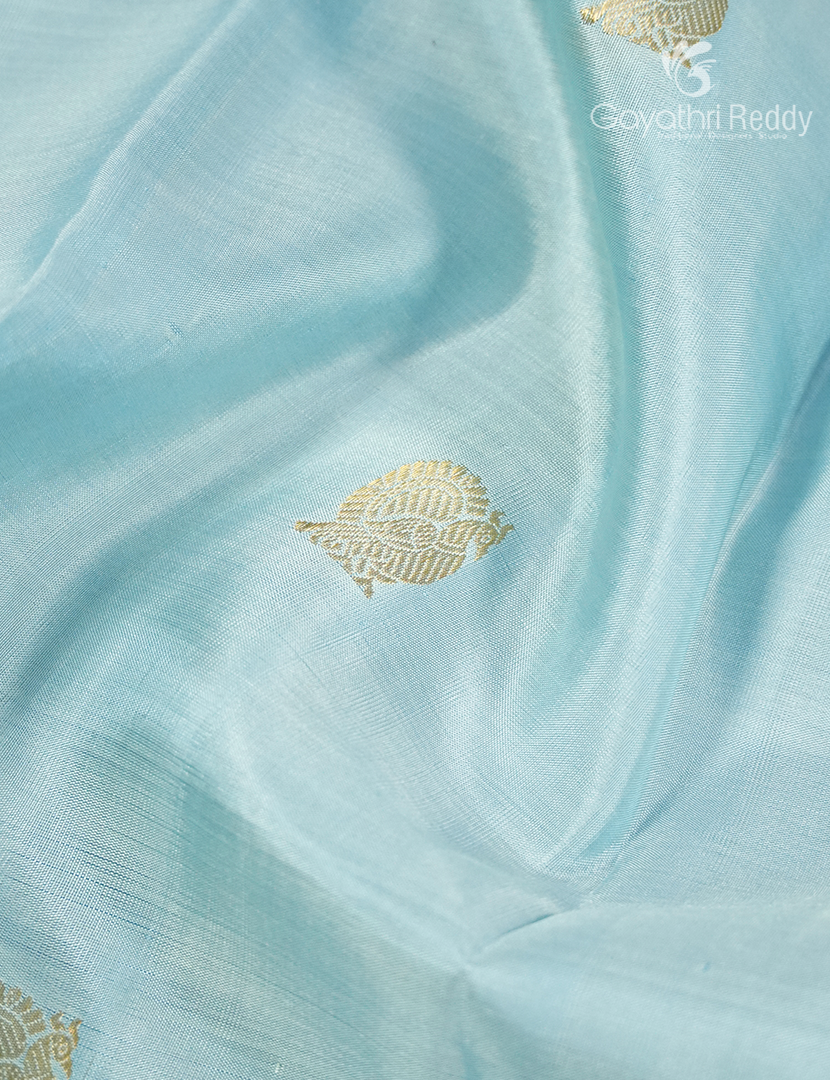 Pure Kanchipuram Silk Saree in Powder Blue (Medium Borders )