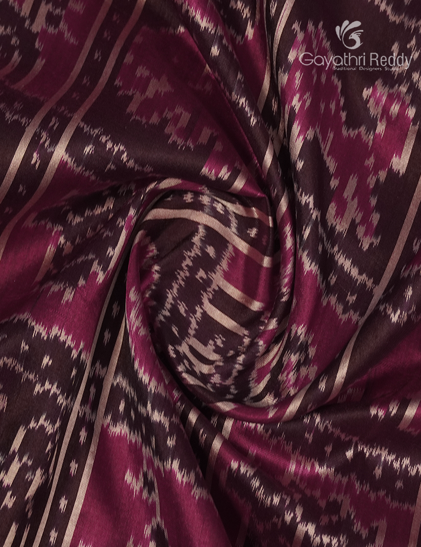 Pure Ikat Silk Saree in Brown and Magenta