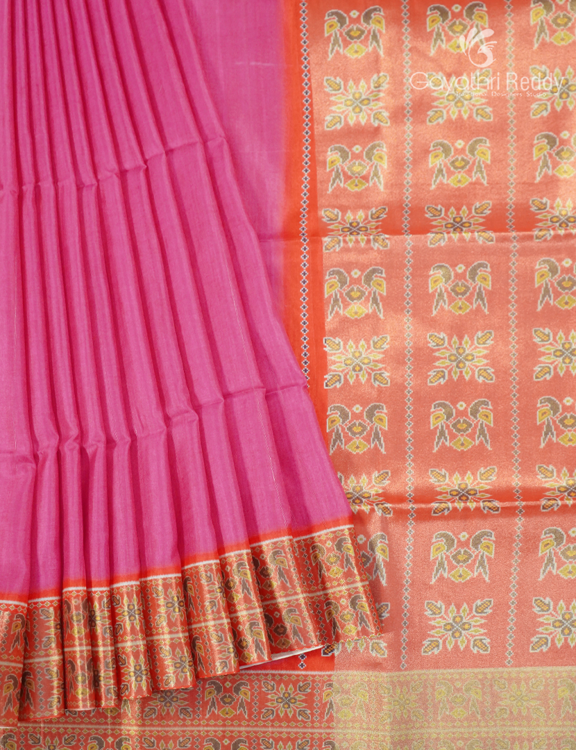 Semi Tussar Saree in Lotus Pink and Orange
