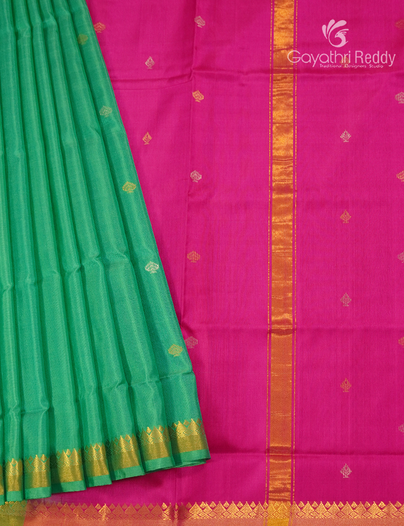 Pure Uppada Silk Saree in Light Green and Rani Pink