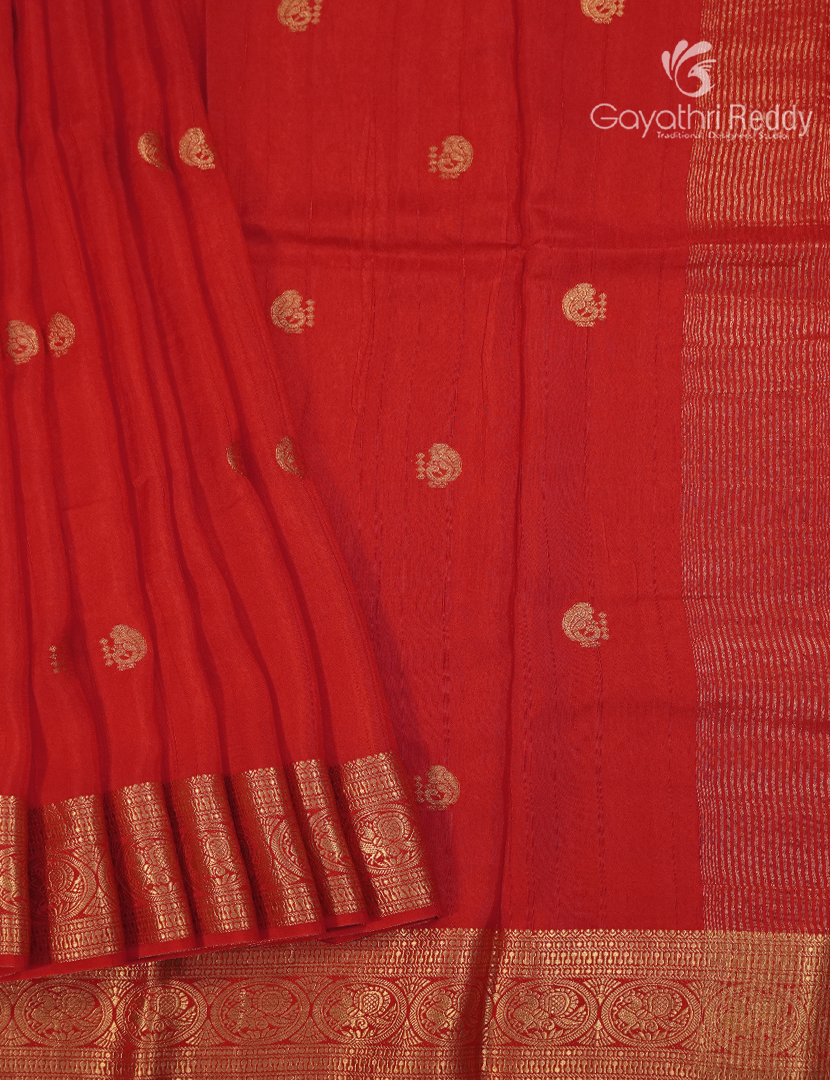Semi Mysore Crepe Saree in Red