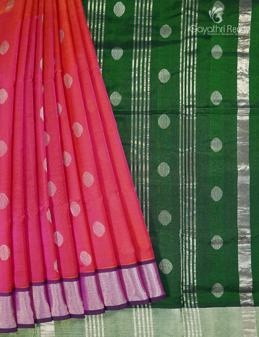 Pure Arani Sico Saree in Hot Pink and Mango green