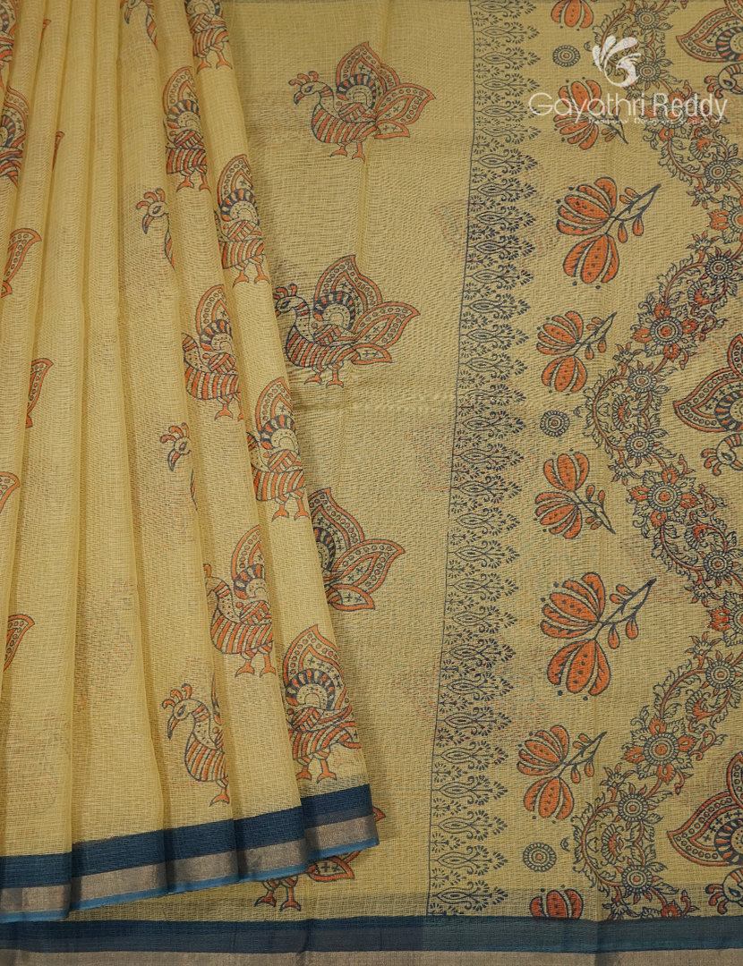 Premium Quality Cotton Kota Saree in Yellow and Deep Rama Green