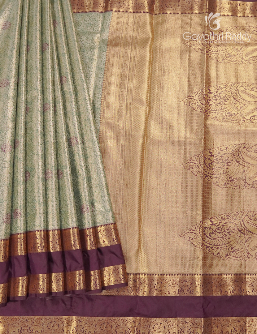 Semi Kanchipuram Silk Saree in Sea Grey and Wine