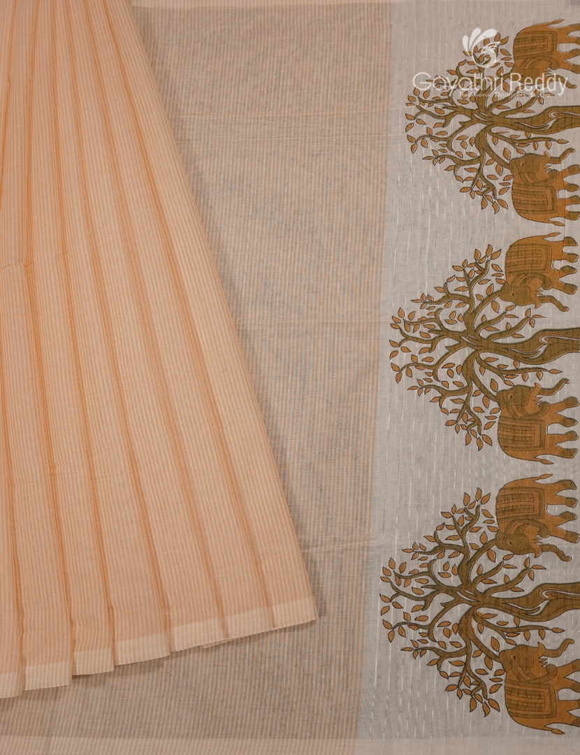 Pure Kanchi Cotton Printed Saree in Peach