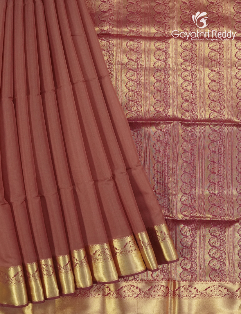 Pure Kanchipuram Sico Saree in Rust