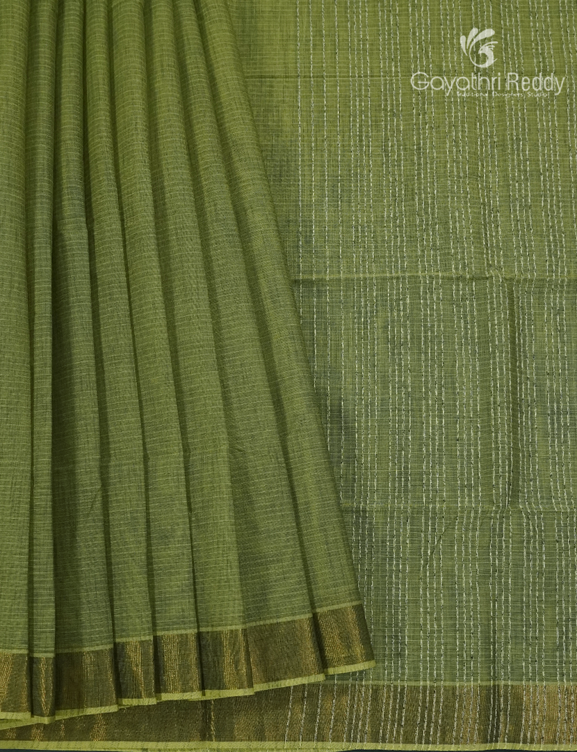Pure Handloom Cotton Saree in Mehendi Green