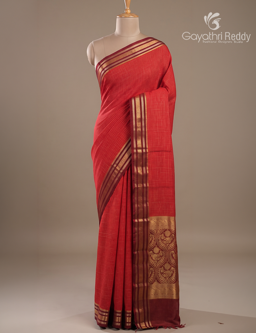 Semi Mysore Crepe Saree in Bridal Red and Brown