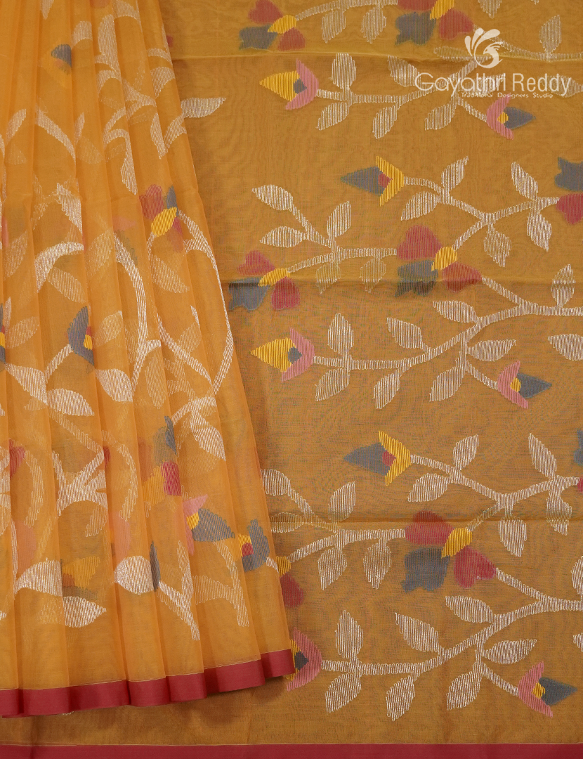 Pure Jamdani Kora Saree in Yellow