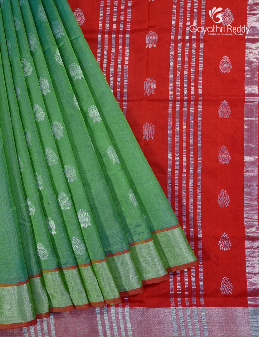 Pure Arani Sico Saree in Pista Green and Red