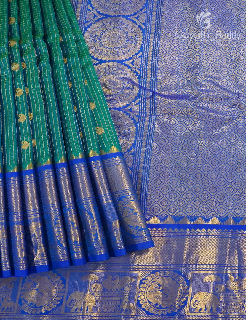 Pure Gadwal Silk Saree in Sea Green and Blue
