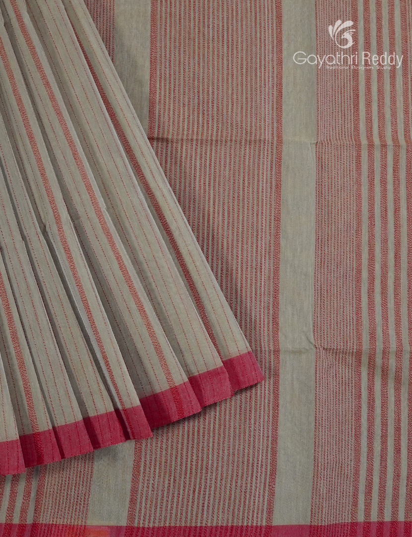 Pure Handloom Cotton Saree in Olive Beige